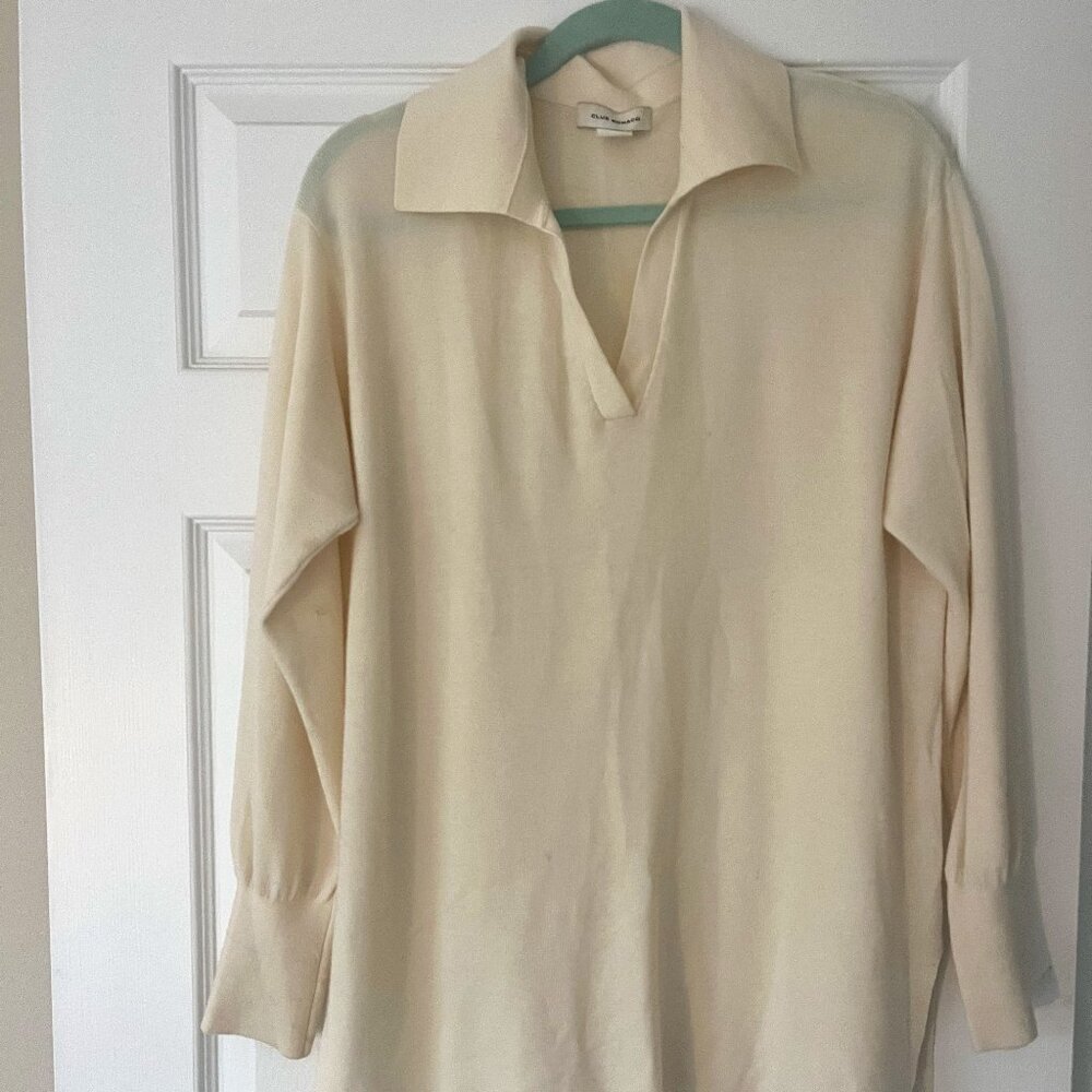 Club Monaco Cream Oversize Pullover Polo Collared Sweater